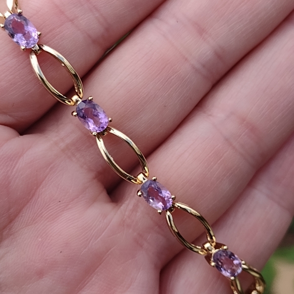 sterling silver Jewelry - Sterling silver gold vermili purple stone bracelet 7.25" long